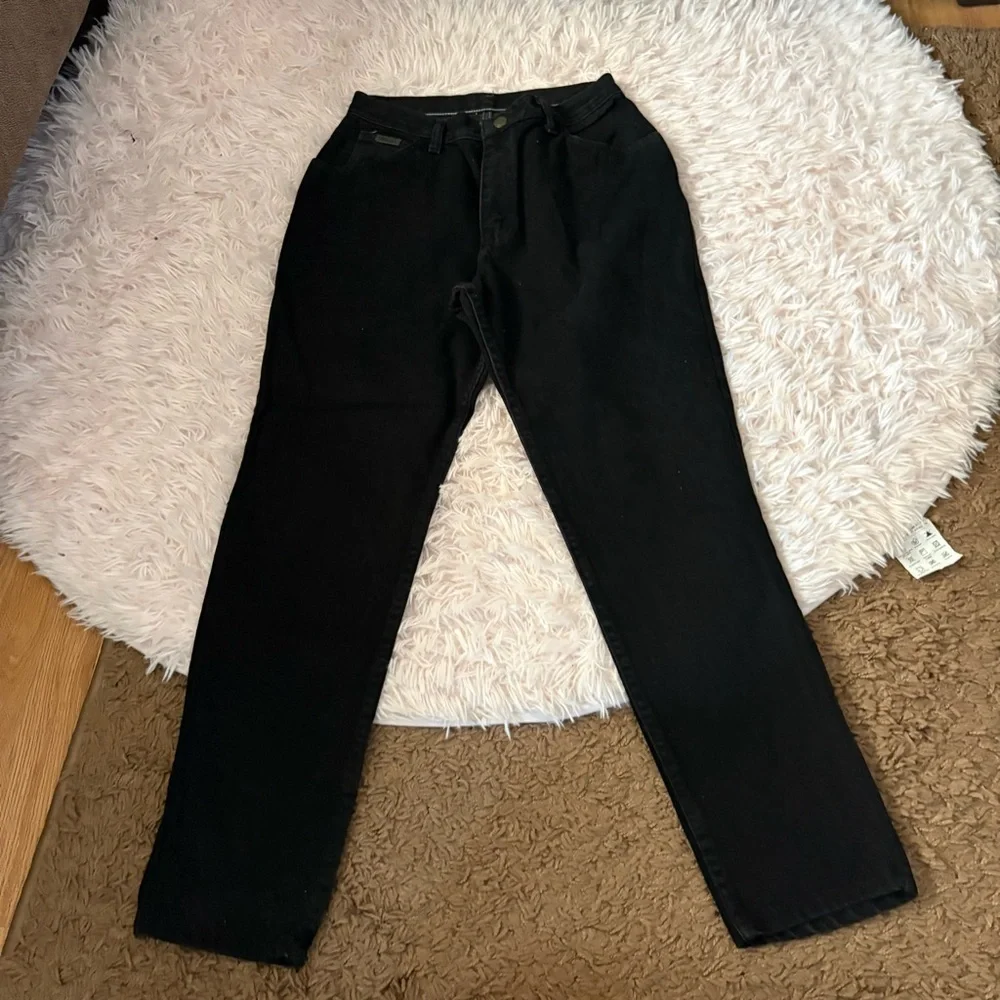 Vintage Wrangler Black High Rise Jeans Waist Sz 10 29” Inseam Mom Denim
